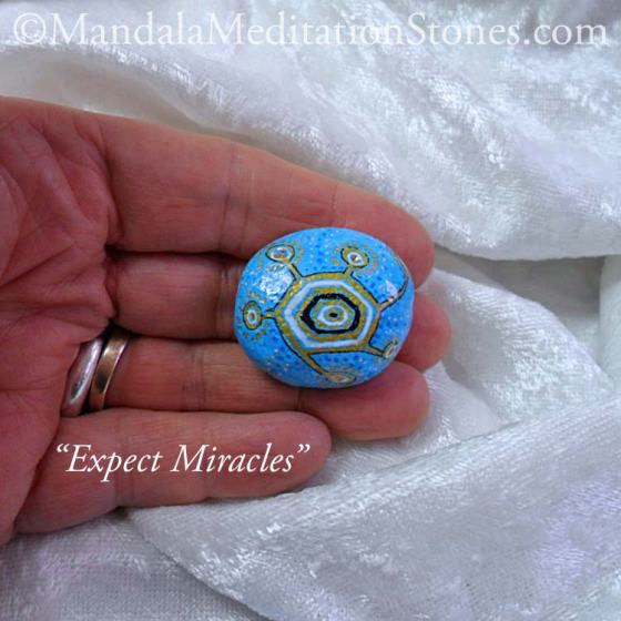 Expect Miracles Mandala Meditation Stone - The Mandala Lady - Hand painted stones