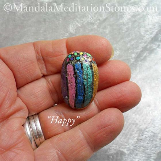 Happy - Mindfulness Stone - Hand Painted Stone - The Mandala Lady